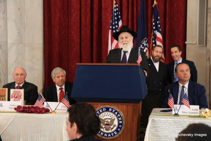 J. Morton Davis, Greg Rosenbaum, Rabbi Hillel Zaltzman (speaking), Ezra Friedlander, NYS Assemblymember Phil Goldfeder, Rabbi Marc Schneier, , , ezra friedlander