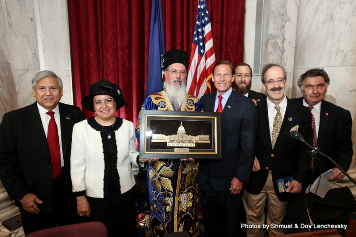Bukharian Chief Rabbi ‎Itzhak Yehoshua presented award by Senator Richard Blumenthal and Congressman Eliot Engel, , , ezra friedlander