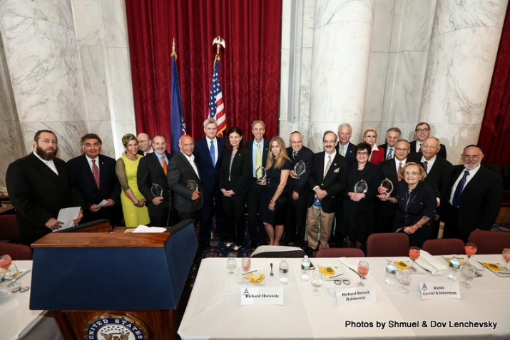 Aish International being presented with Jewish Heritage award by Senators Kelly Ayotte; Bill Cassidy; Ron Johnson and Rep. Eliot Engel with honorees: Ruth Hyman; Bob and Michelle Diener; Gary and Pennie Abramson, , , ezra friedlander